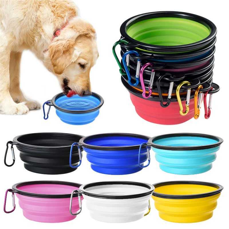 1000ML Collapsible Pet Silicone Dog Food Water Bowl Outdoor Camping Travel Portable Folding Pet Bowl Dishes add Carabiner D0013A Y250806