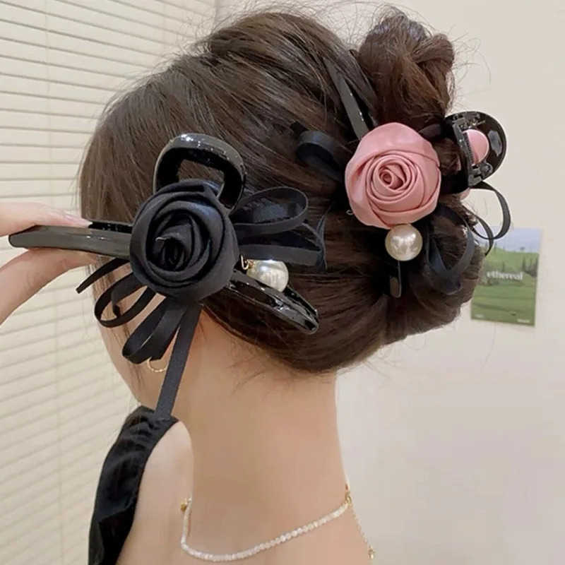 13cm Rose Flower Large Hair Claw Women Elegant Finishing Hair Accessories Hair Clips U250807