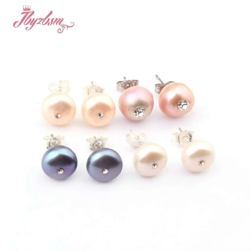 9mm Round Pink Purple White Natural Freshwater Pearl Elegant Minimalist Stud Earrings 1 Pair Party Anniversary Jewelry Gift 250805