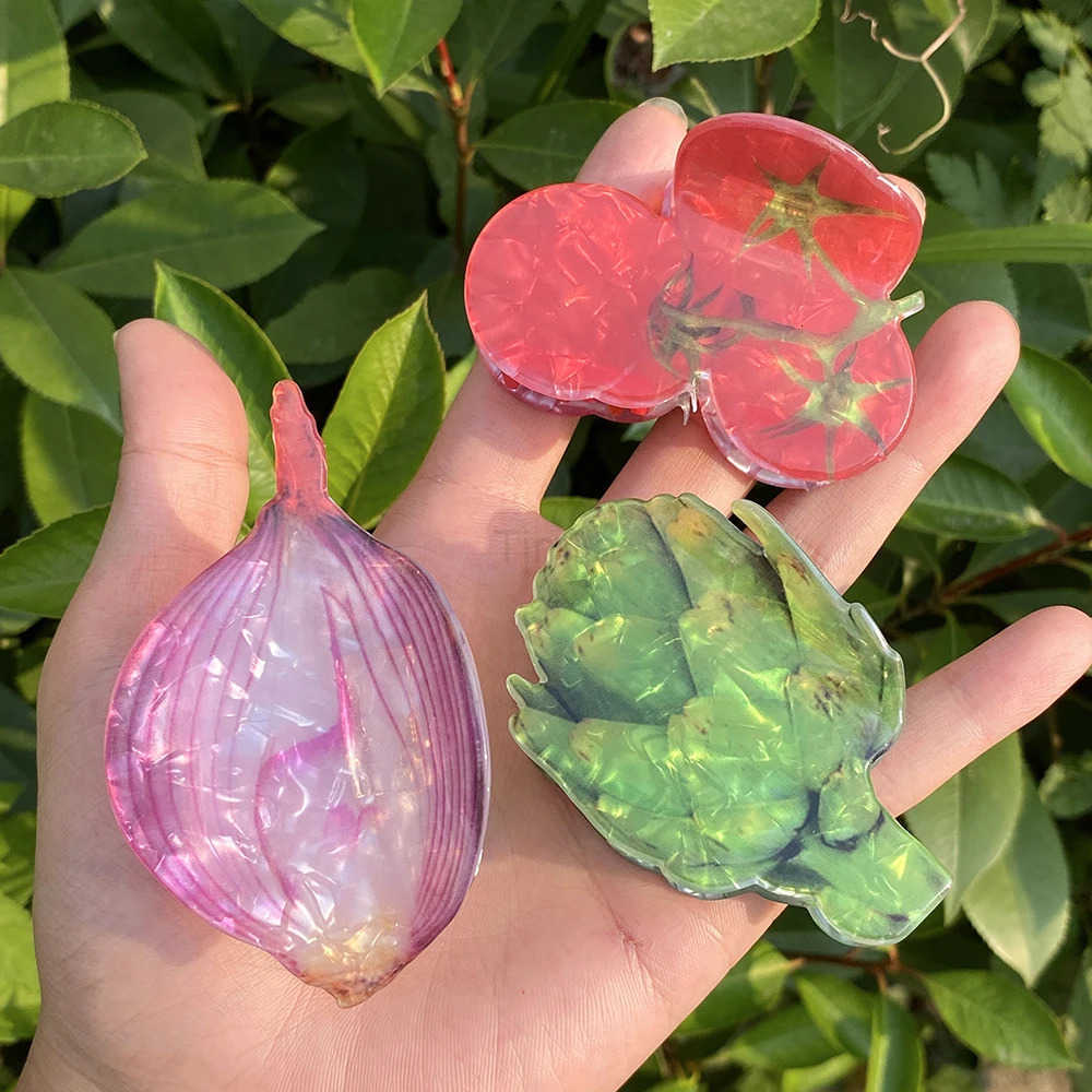 New Design Acrylic Lettuce Onion Tomato Shape Hair Clip Claw For Women Girls Creative Funny Printed Geometric Hair Accessories U250807