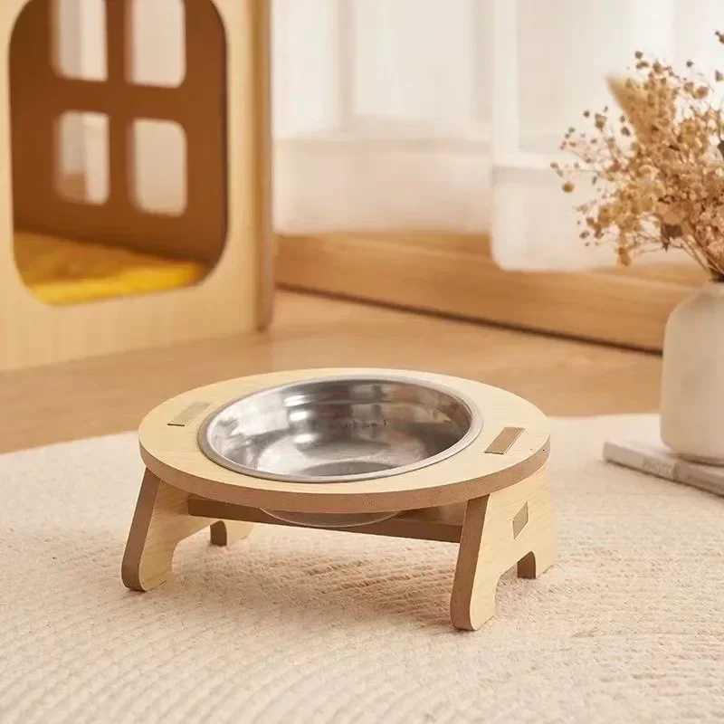 New Pet Supplies Anti-slip Stainless Steel Bowl for Pet Dog Cat Bowl Feeder with Wood Stand Tilt Dog Food Bowl Cat Accessories Y250806