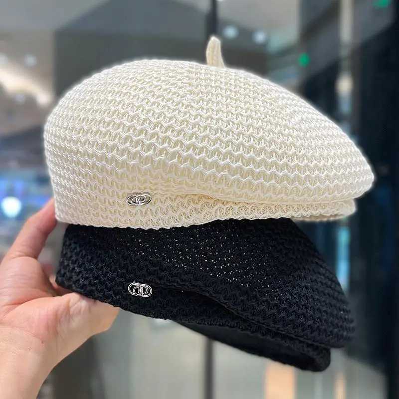 Women Fixed Pleated Per Str Beret Summer Milk Silk Knit Breathable Big Artist Fashion Painter Hat XJ250807