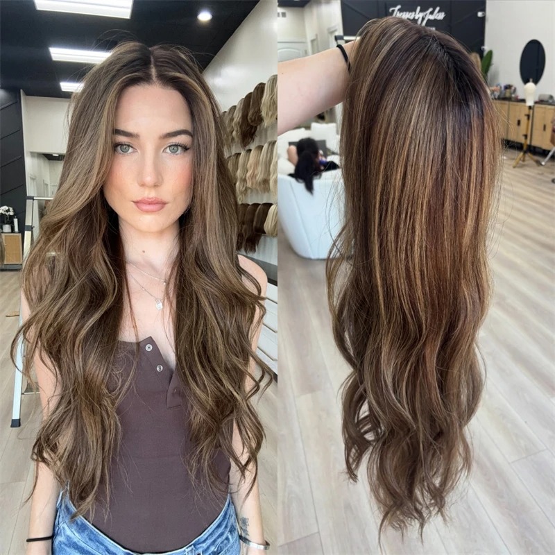P4/27 Highlight Ombre Brown Body Wave 13x6 Human Hair Wig Wear And Go Glueless Wig 13x4 HD Lace PrePlucked 28 Inch For Women Synthetic