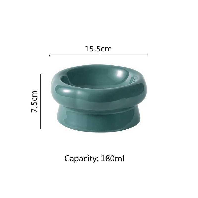 Cute Pet Bowl Cartoon Pet Feeder High-Foot Single Mouth Skidproof Ceramic Dog Cat Food Bowls Pets Drinking Feeding Container Y250806