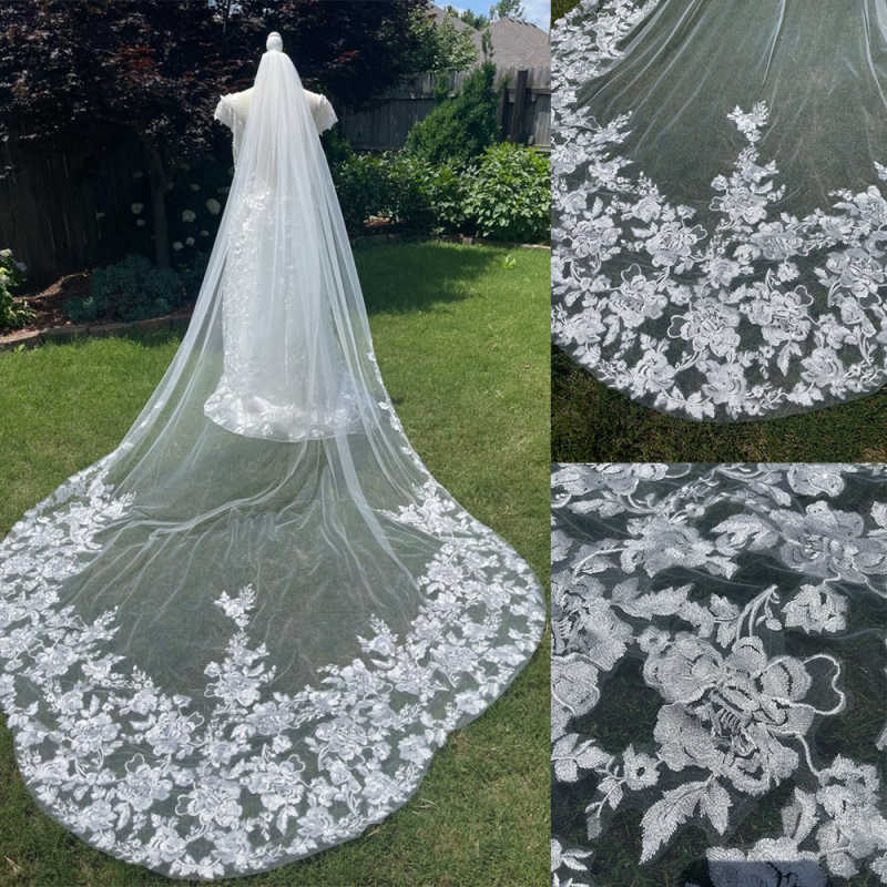Gorgeous Customized Wedding Veil One Layer Appliques Cathedral Length Veils Appliques Edge Bridal Wedding Accessories
