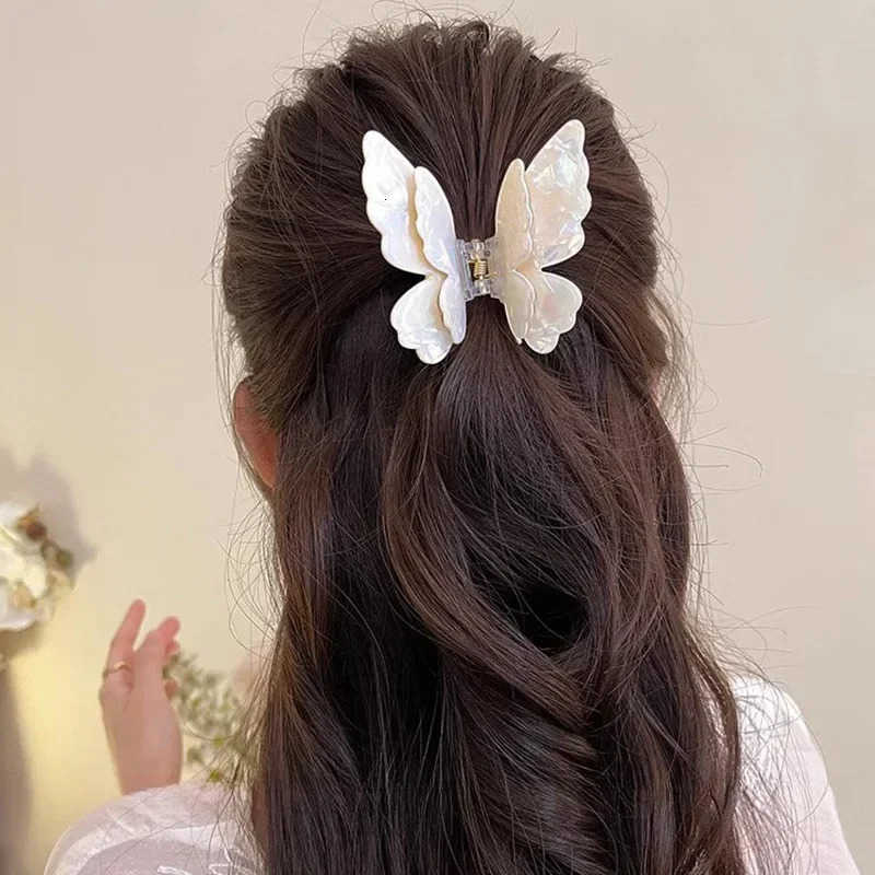 Fairy Butterfly Hair Claw Acetate Crab Hair Clip Women Sweet Princess Clip Hairpin for Girls and Women Hair Accessories U250807