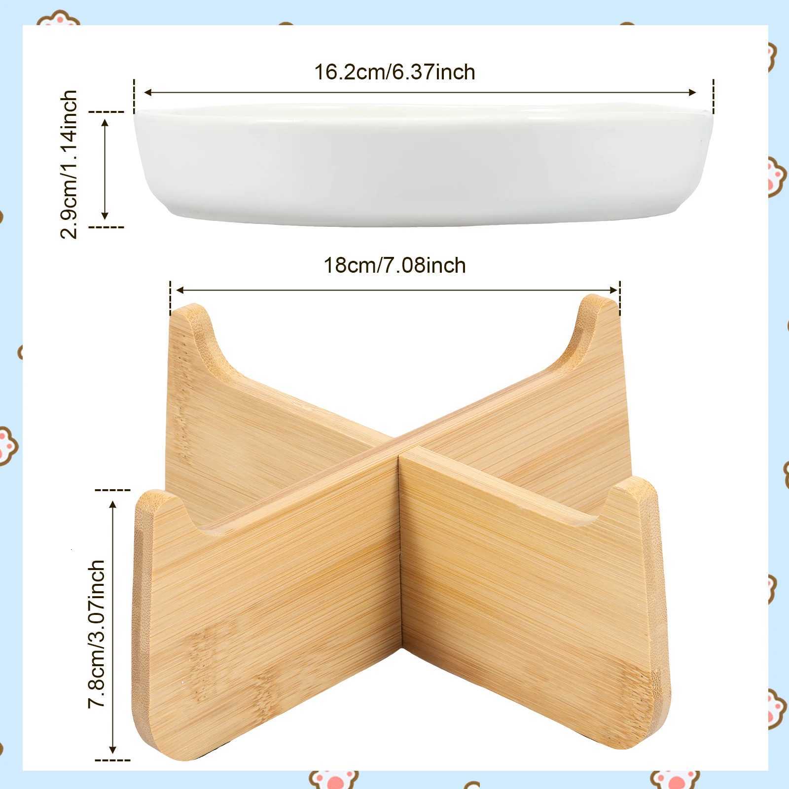 Slow Feeder Bowl with Wood Stand Ceramic Raised Cat Bowl for Neck Protection Anti-choking Slow Eating Pet Bowl Feeding Supplies Y250806
