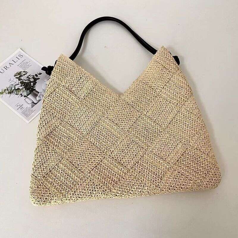 Casual hollow one shoulder cotton new lazy style hand held straw woven seaside holiday beach women's bag