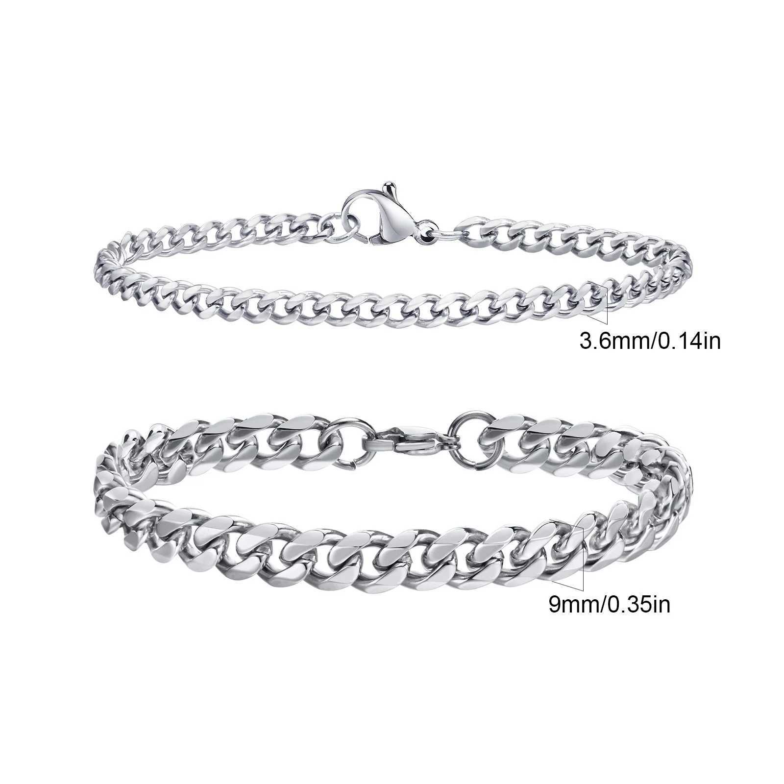 2pcs/set Cuban Chain Bracelet for Men Waterproof Stainless Steel Miami Curb Wristband Casual Jewelry Gift W250807