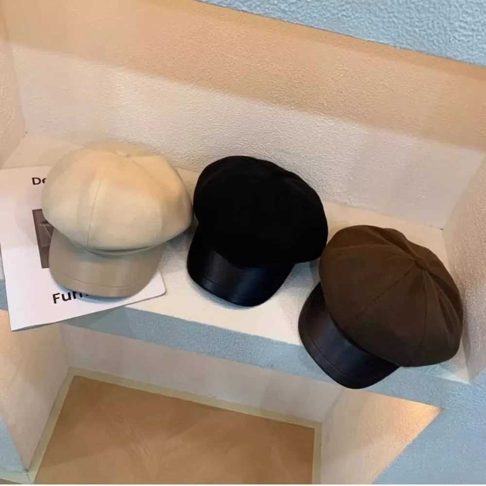 Womens Fashion PU Leather Beret Adjustable Octagonal Hat Big Head Circumference Retro Style Autumn Winter Accessories XJ250807