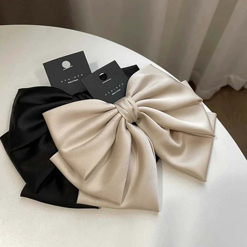 Female Satin Bow Hairpin Ponytail Clip Two-layer Bowknot Ribbon Spring Clip Elegant Korean Fashion Accessories U250807