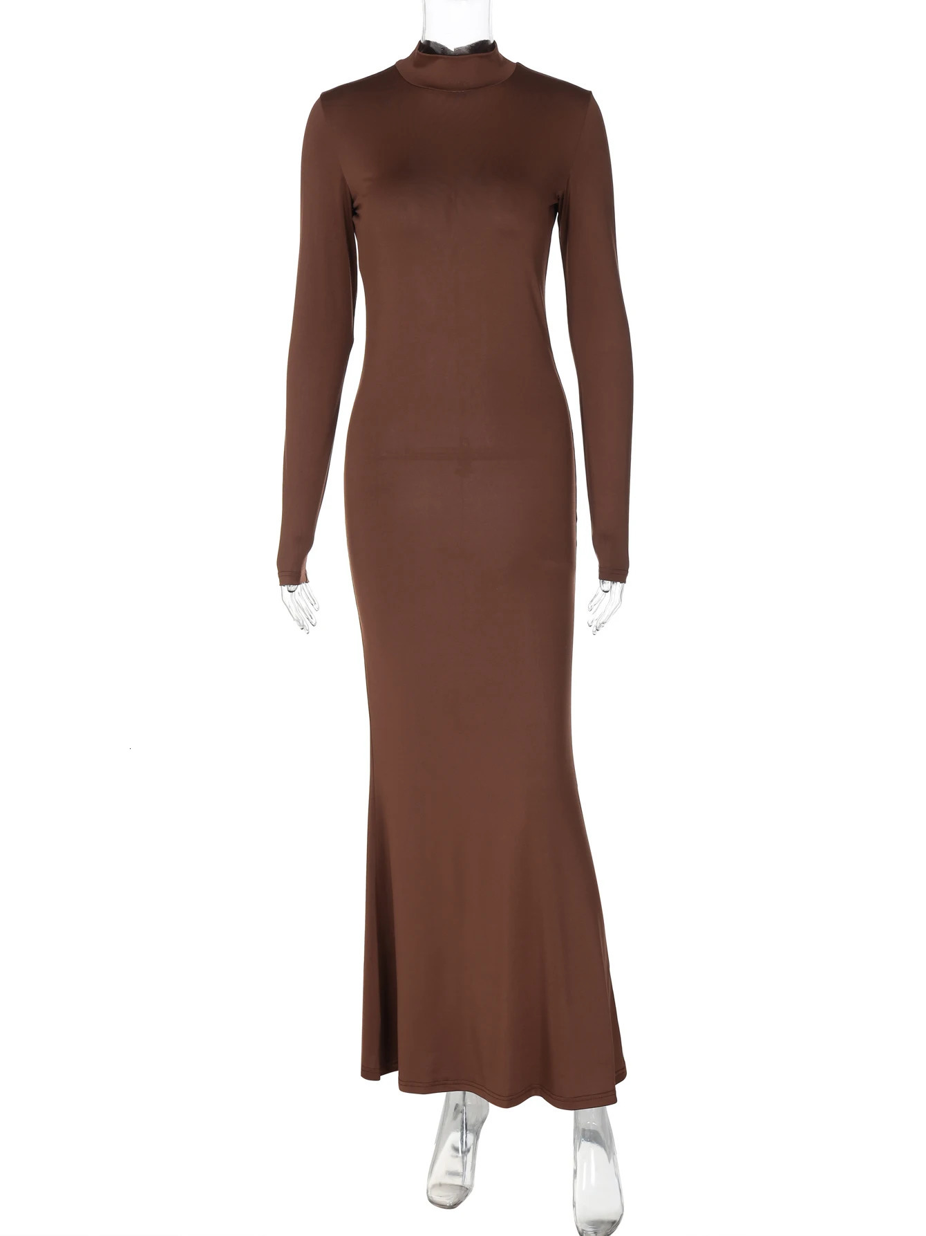 Hugcitar Elegant Turtleneck Solid Long Sleeve Hollow Out Button Sexy Bodycon Maxi Prom Dress Women Fall Outfits Birthday Wedding 250728