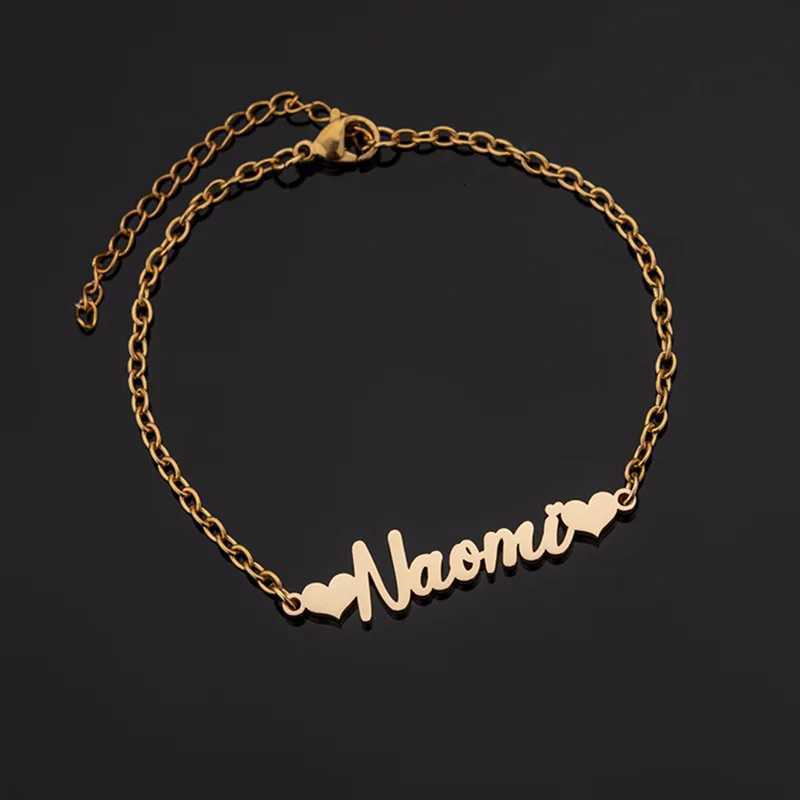 New Stainless Steel PVD Plated Cut Heart-shaped Letter Anklet Personalized Customization English Name Chain Feet Y250805