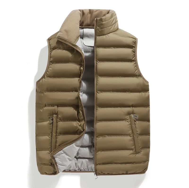 Men Cardigan Down Vest Sleeveless Zipper Vest Coat Male Multi Pockets Solid Color Windproof Warm Padding Down Jacket Clothes 250804