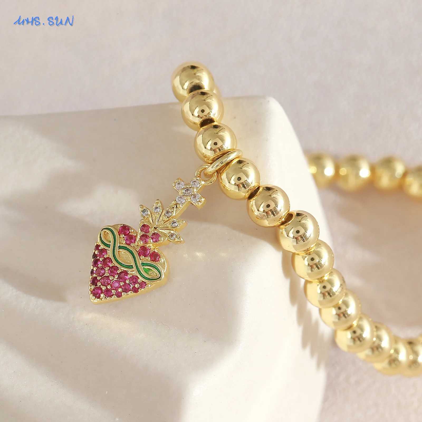 6MM Gold Plated Metal Beads Bracelets for Women and Men Cubic Zircon Sacred Heart Cross Charm Bracelet Party Jewelry W250807