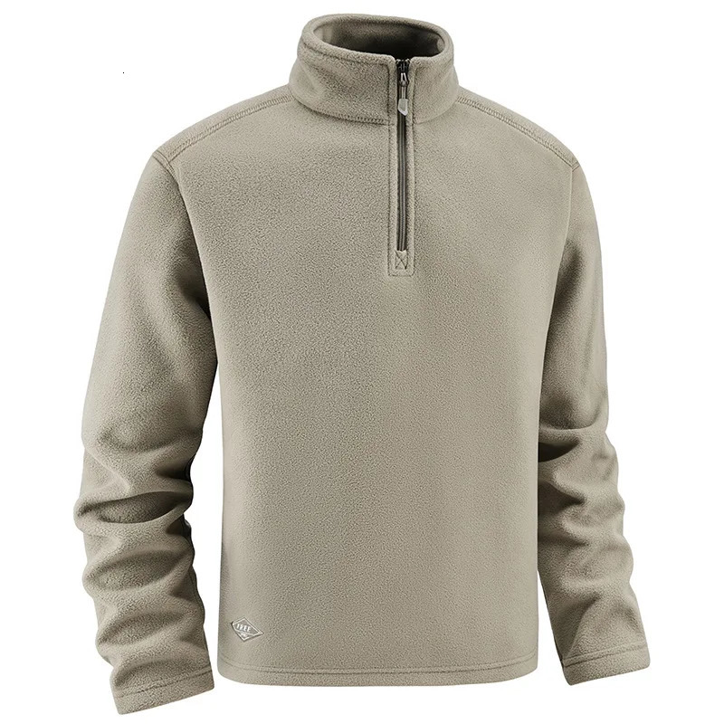 Autumn Winter Thicken Warm Fleece Hoodless Sweatshirt for Men Solid Color Stand Collar Zipper Neck Pullover Mens 250807