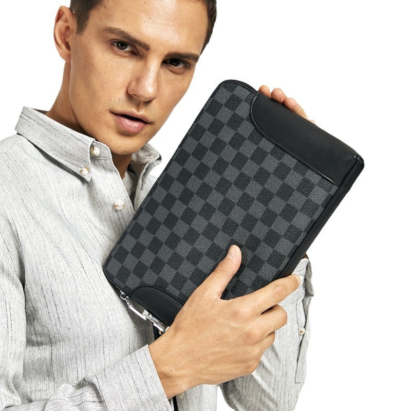 Men's Handbag Cross-border Exclusive New Fashion Password Luxury Bag Lock Retro Designer Bag Clutch Bag Men PVC Large Capacity Business Folder Ba