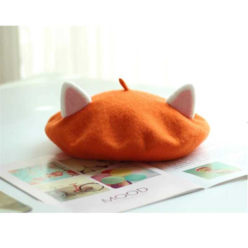 Women Painter Hat Handmade Wool Cat Ears Creativity Cute Autumn Winter Hat Costume Wool Felt Cartoon Funny Beret XJ250807