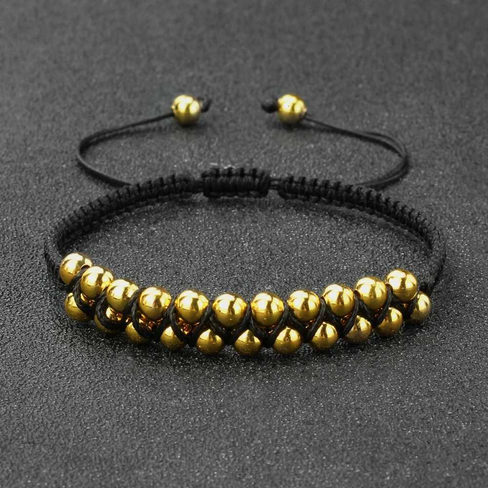 Charm Black Rope Double Layer Copper Beaded Bracelet Handmade Braided Thread Bangle for Women Men Fashion Gifts Prayer Wholesale W250807