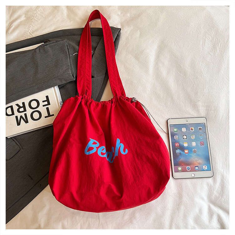 Women's Korean Version Of Handbag, New Letter Printed Nylon Shoulder Bag, Casual And Versatile, Portable Drawstring,