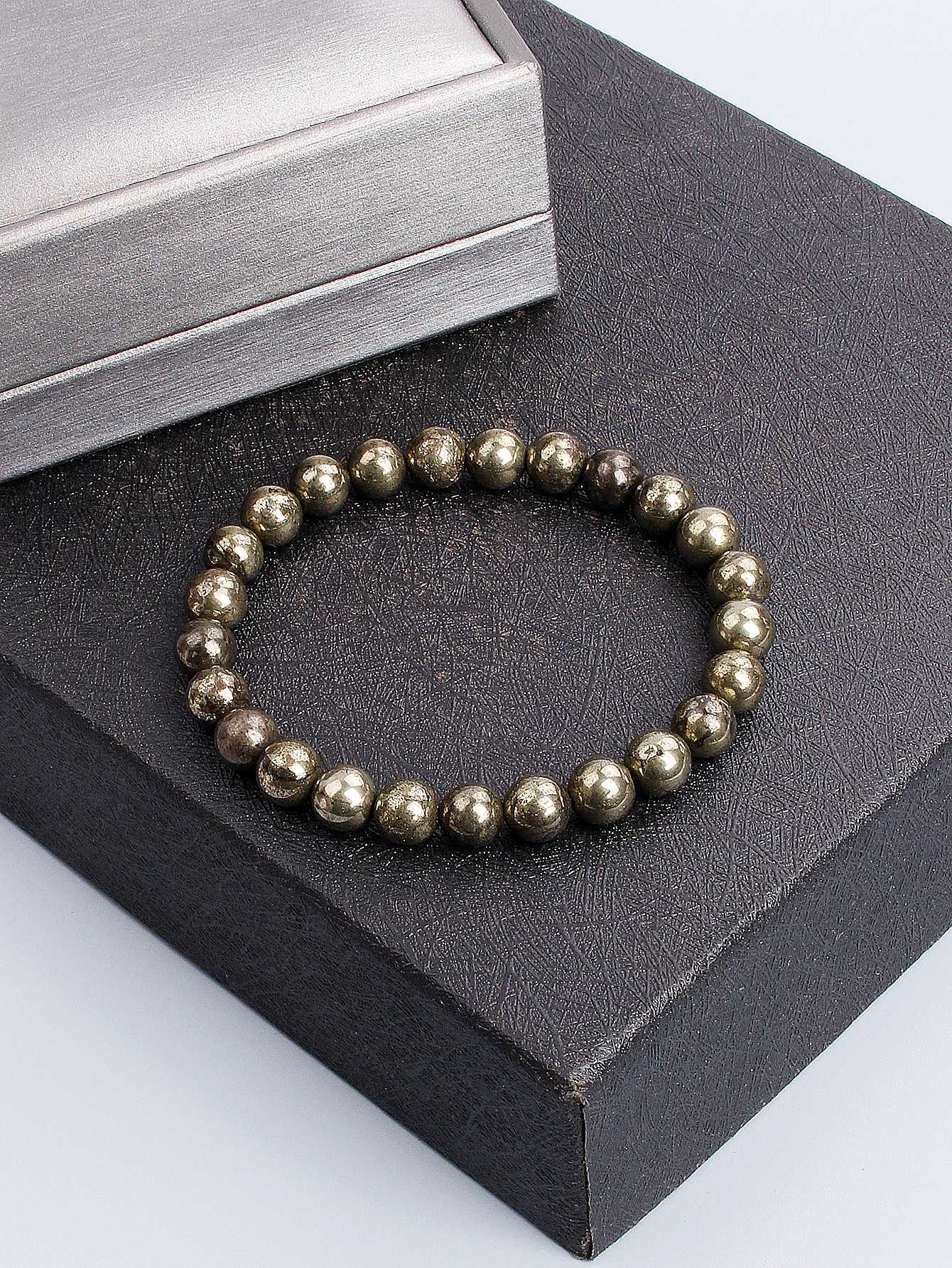 Natural Pyrite Stone Bead Bracelet for Wealth Abundance Confidence Boost Positive Energy Flow Protective Empowerment Jewelry W250807