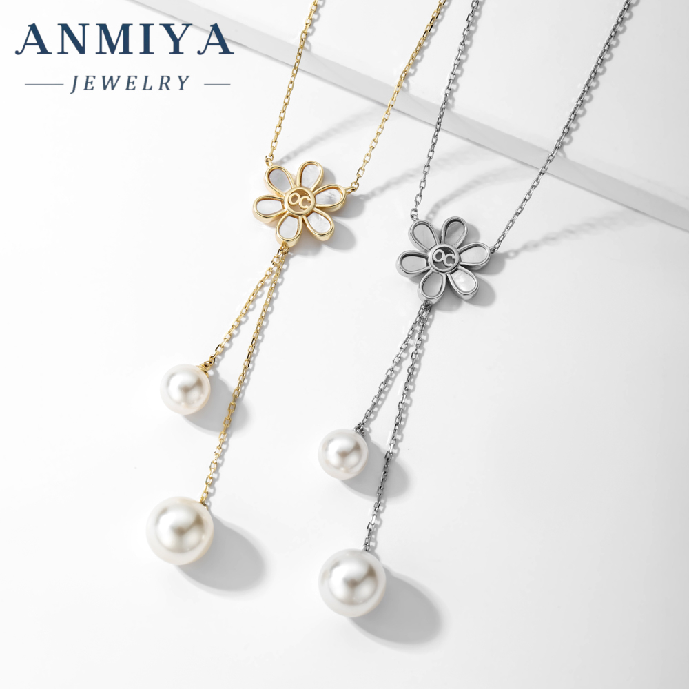 Women's Long Tassel Pearl Zircon Flower Necklace Silver Plated 925 Silver Chain Style for Wedding Engagement