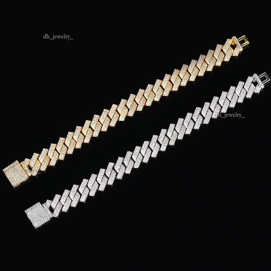 10 MM Hip Hop Sterling Sier Cuban Link Chain Bracelet Iced Out Moissanite Can Pass Dia Test Fine Jewelry for Men Women