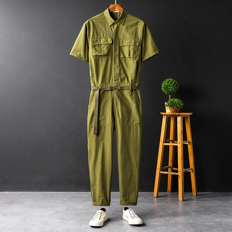 PFHQ American Trendy Casual Jumpsuit Men Women Thin Summer Short Sleeve Onepiece Suit Male Overalls 2025 Fashion 21Z7632 250804