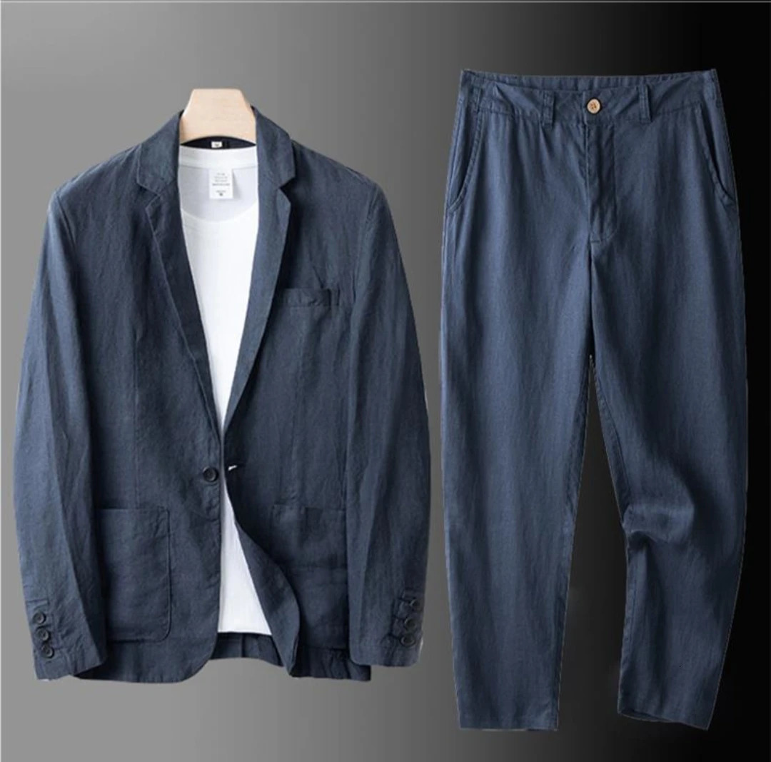 Summer Office Suit for Men Airy Slim Fit Blazer Comfortable Dress Pants 2Piece 250807