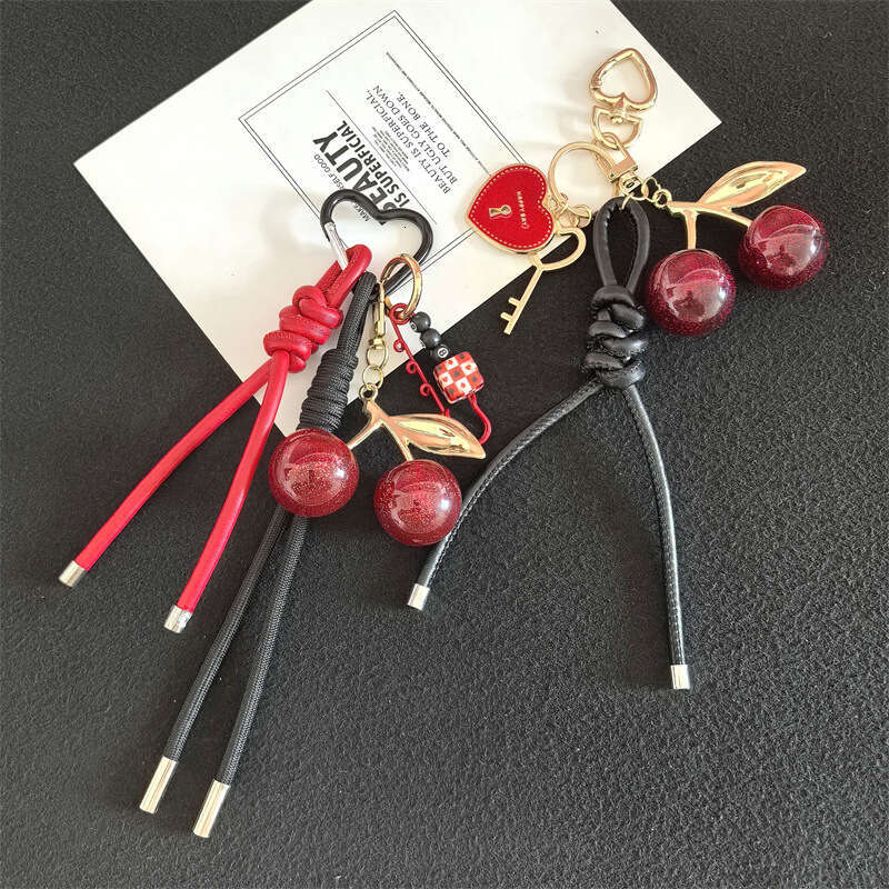 DHessentials Luxury Cherry Bag Charm - Unique Korean Style Keychain for Backpacks & Purses, High-End Mixed Material Accessory (60g)