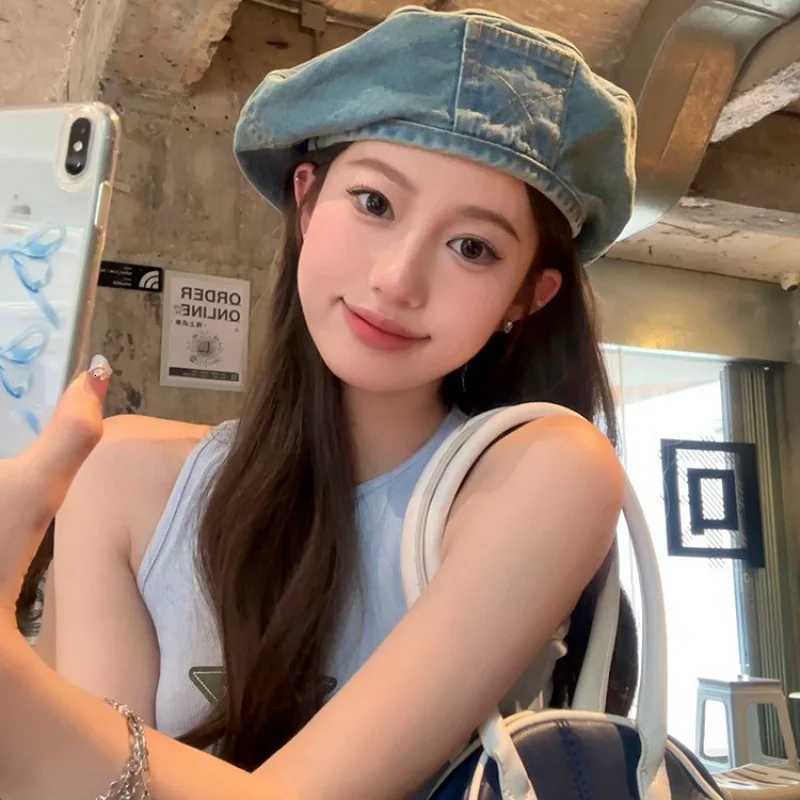 Spring Summer Denim Beret C for Women Outdoor Travels Berets Girls English Cap Men Womens Hats XJ250807