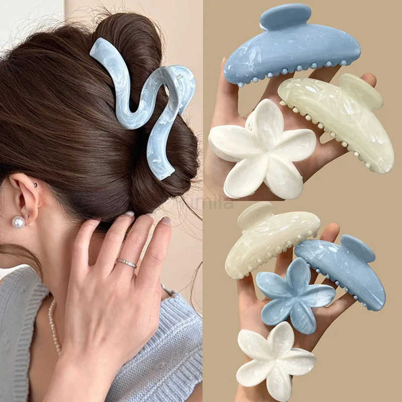 Korean Hawaiian Flower Crab Hair Clips Female Fashion Plastic Hair Claw Hairpin Barrettes For Girls Beach Hair Accessories U250807