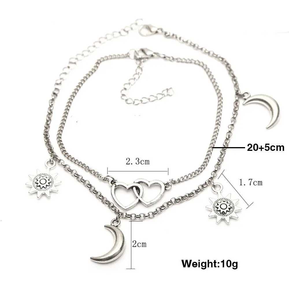Two Layers Chain Heart Moon Sun Gold Silver Color Anklets For Women s Summer Barefoot Sandals Jewelry On Foot Leg Y250805