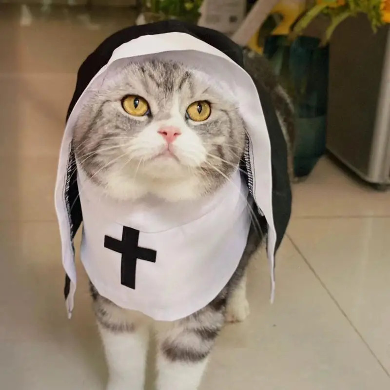 Pet Dress Cosplay Nun Headwear Puppy Kitten Nun Style Dress Halloween Dress Up Clothes Pet Costume Set Dog Transform Clothes 250805