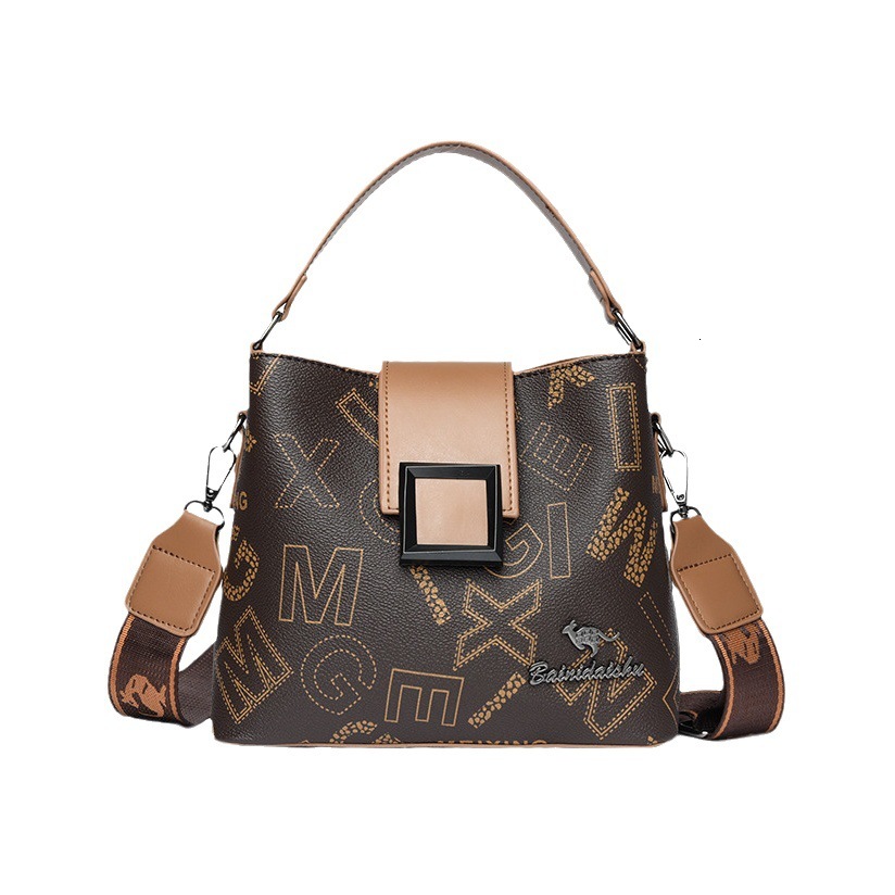 Free Shipping Designer Luxury Trendy New Women's Handbag Fashion High-end Single Shoulder Handheld Crossbody Versatile Simple Printed Bucket Bag 