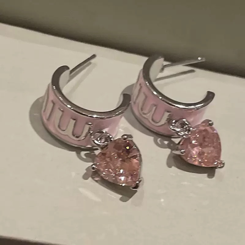 Letter earrings Pink enamel drip oil designer earrings Diamond heart-shaped zircon circle earrings Women designer Jewelry Stud gift