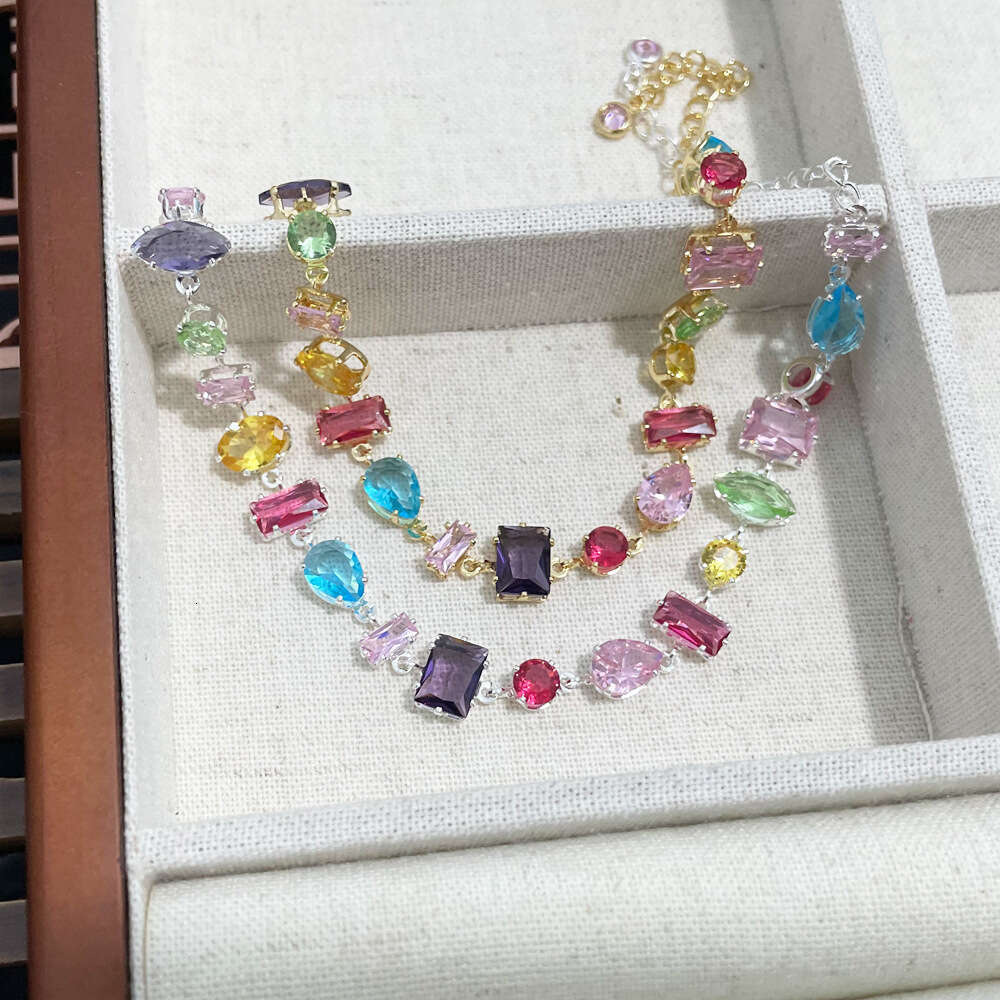 K Ins Zircon Colorful Fashion Claw Necklace 2024 Women's Rectangular Gold Bracelet Style