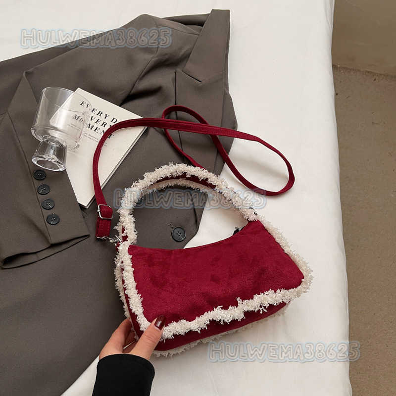 2024 Autumn/winter New Fashionable Lamb Wool Large Capacity Shoulder Bag Trendy Splicing Underarm Bag Hairy Bag Womens Bag H250806