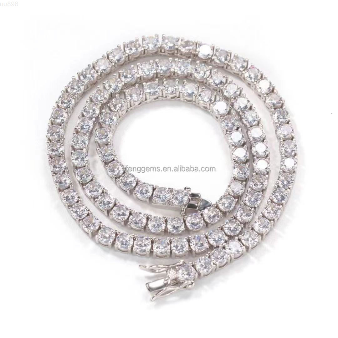 Hip Hop 925 Sterling Silver 5mm White Gold Plated VVS Moissanite Diamond Tennis Chain Necklace for Men