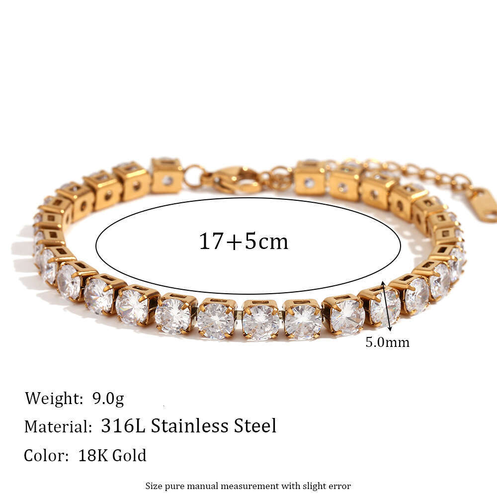 Luxury jewelry designer bracelet fashionable simple niche temperament stainless steel plated 18K gold personalized micro inlaid zircon chain bracelet 