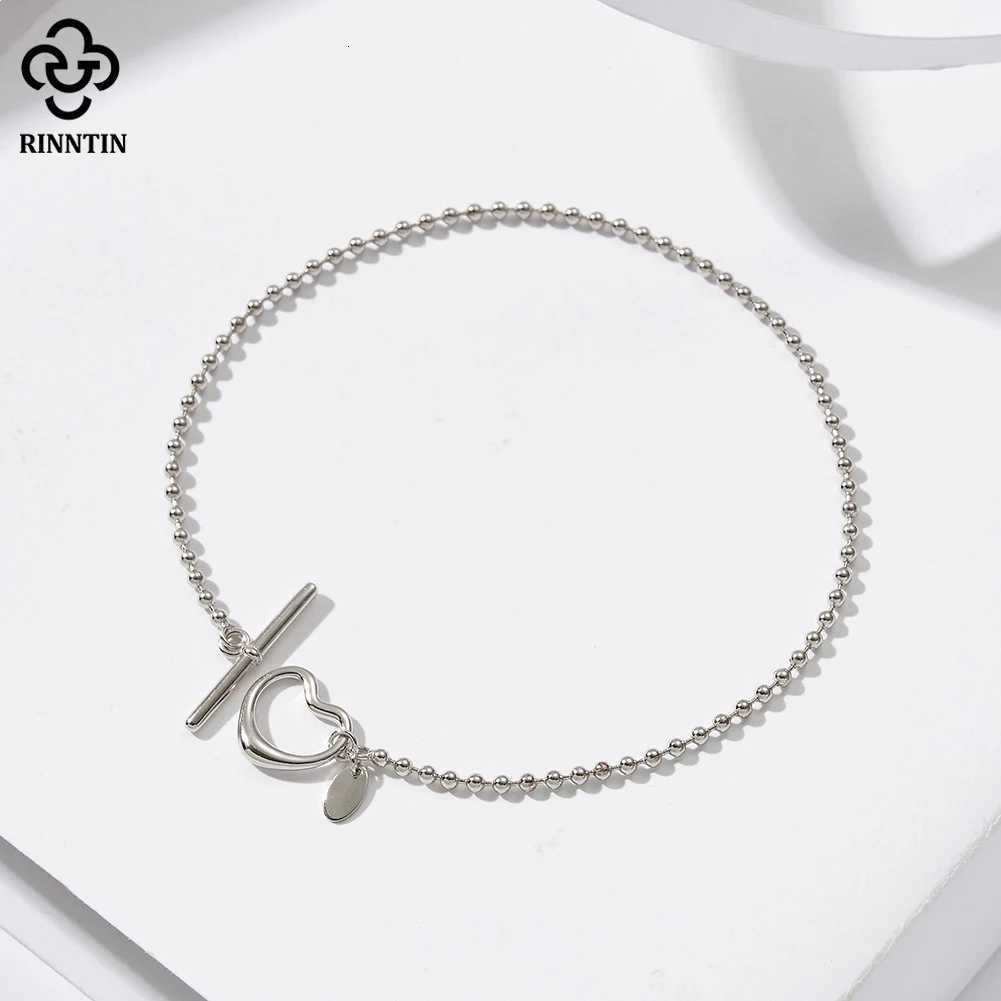 Rinntin Genuine 925 Sterling Silver Heart Toggle Clasp Foot Ankle 2.0mm Bead Anklet for Women with Straps chain Jewelry SA68 Y250805