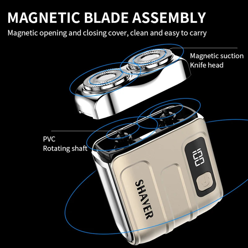 Travel Electric Shaver For Men Double Floating Magnetic Blade Head Portable Beard Knife Rechargeable MINI Rotary Electric Razor 250805