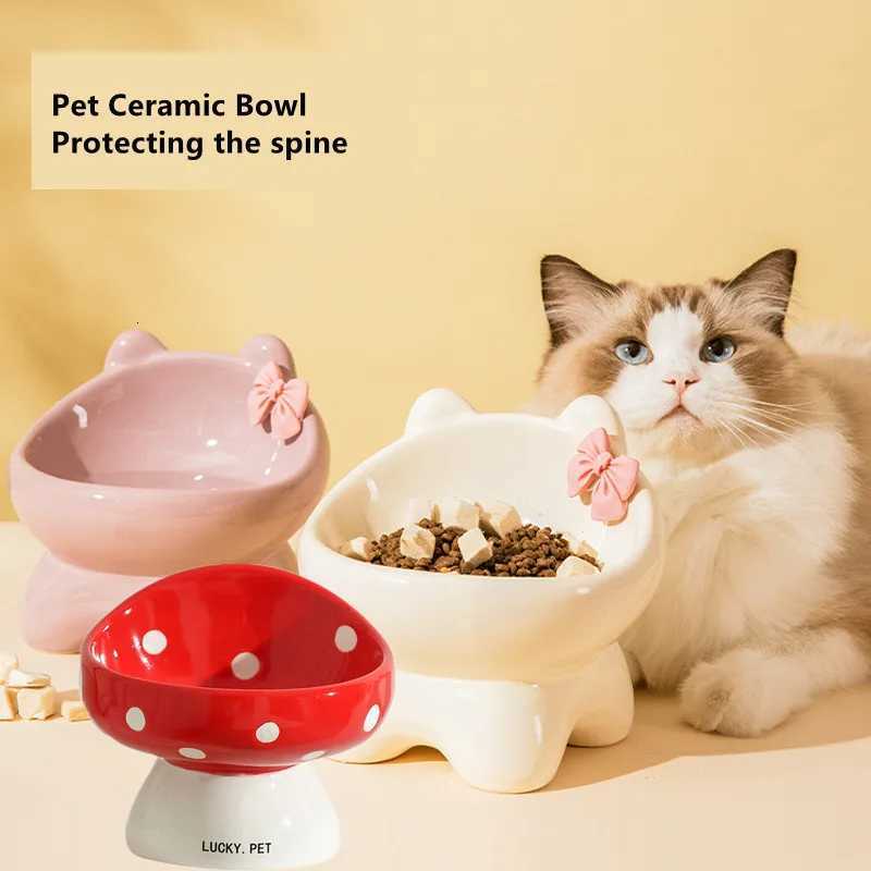 Cat and Dog Rice Bowl Pet Accessories Ceramic High Feet Stable Cute Protection Cervical Spine Cat Dog Drinking Bowls Pet Feeder Y250806