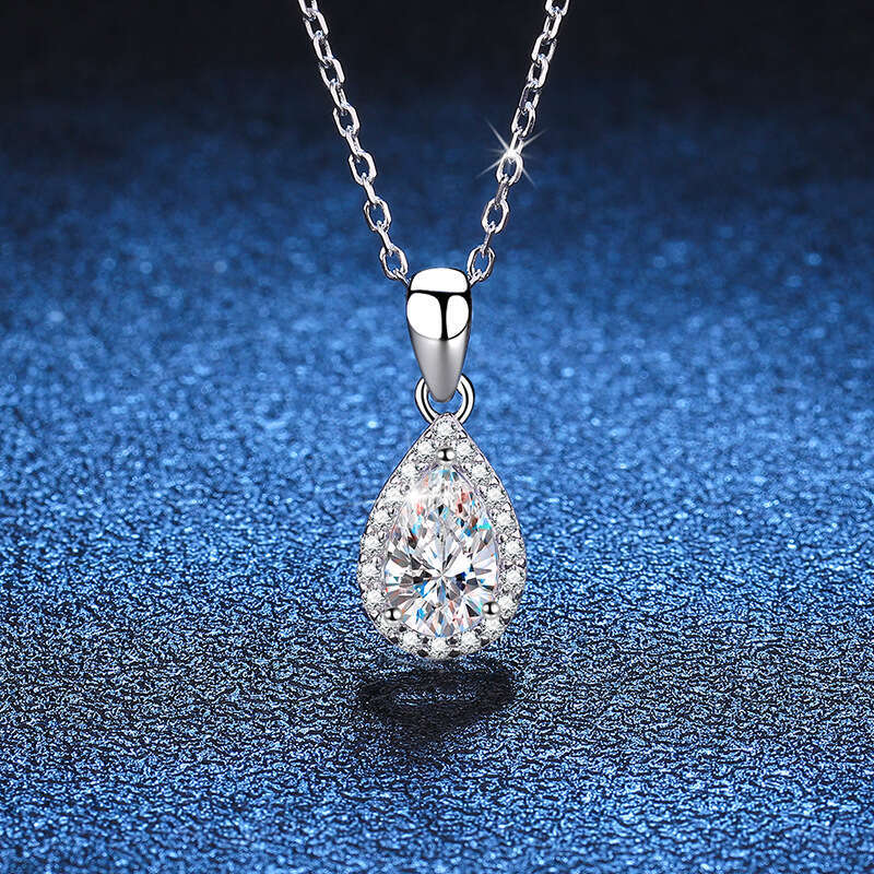 Iced Out VVS Pendant for Women, Light Micro Paved Full Dia Water Drop Pendant, 1 ct D Color Moissanite Necklace