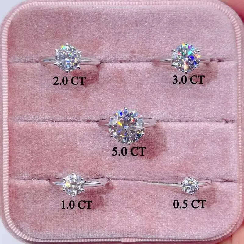 Ready to Ship Engagement Solitaire Dia 6 Prongs Sier Moissanite Ring