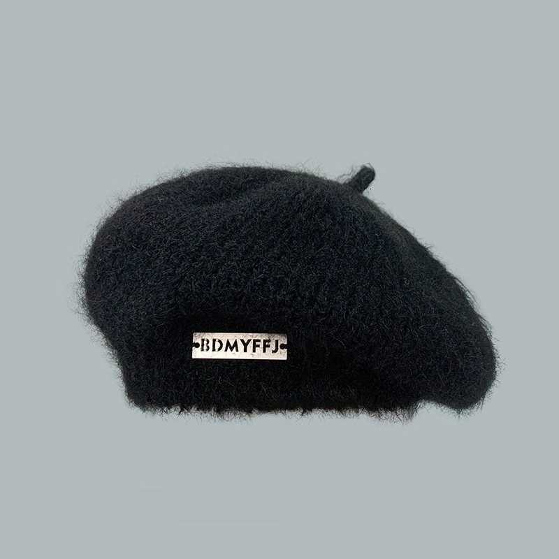 Autumn Winter Knitted Berets for Women Mohair Iron Standard Knitted Hat Girls Plush Painter C All-match Cute Womens Hats XJ250807