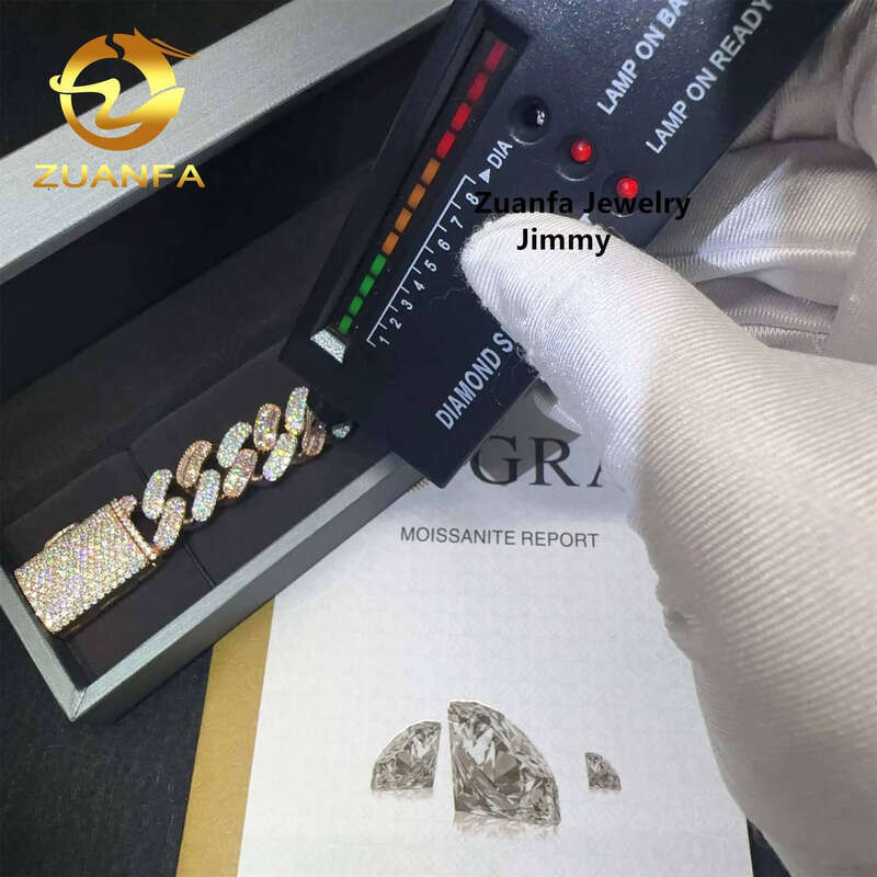 Pass Tester Hip Hop Sier Two Tone Color Rapper Jewelry Popular VVS1 Moissanite Dia Cuban Link Bracelet Men