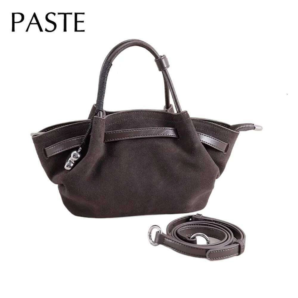 Vintage Early Autumn Collection Trapeze Tote Matte Suede Cow Leather Women Handbag Coffee Camel Color Commuter Crossbody Bag 20250805