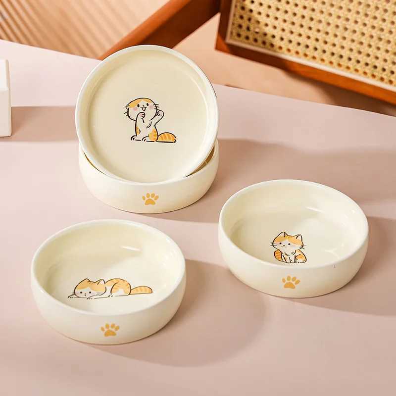 Cartoon Cat Pattern Ceramic Dog Bowl Anti Knock Anti Black Chin Cat Food Bowl for Dog Cat Pet Supplies Accessories Y250806