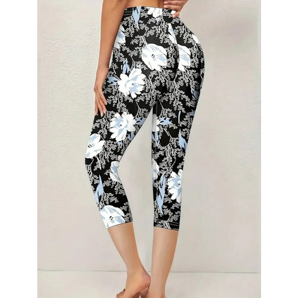 Plus Size 1XL5XL Fashion Womens Cropped Printed trendy trousers Casual Floral Print Tight Pants Sevenpoint Leggings 250805